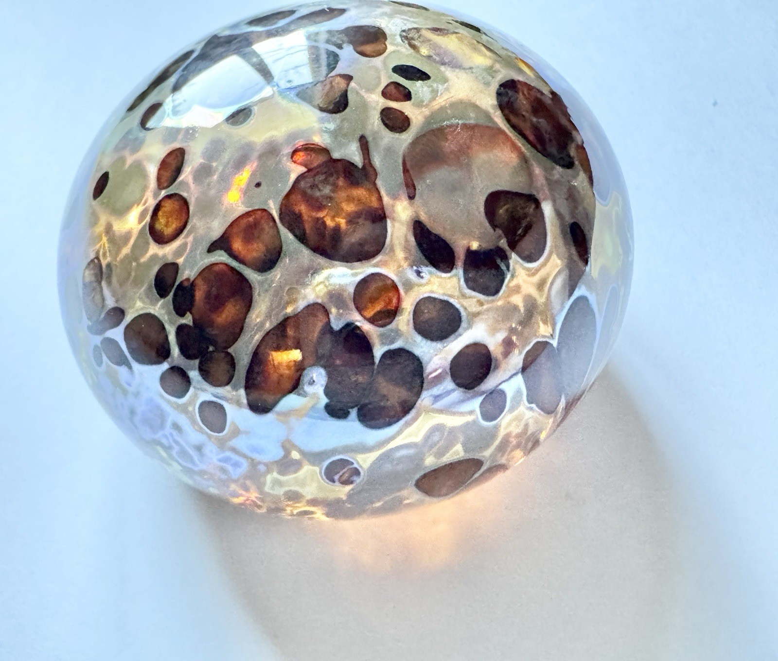 Vintage Iridescent Spotted Blown Art Glass Paperweight Signed Sharon Fujimoto