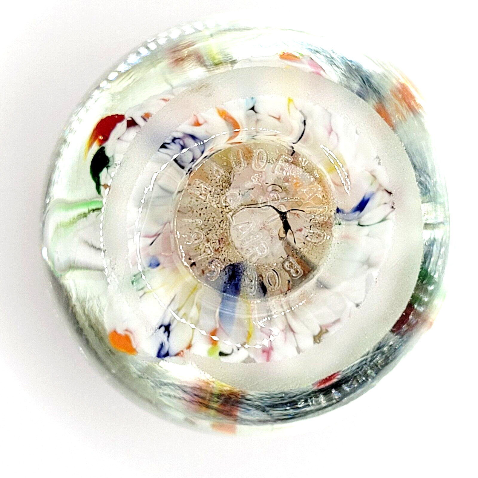 Maude Bob St Clair Colorful Art Glass Paperweight Control Bubbles 1975 Signed