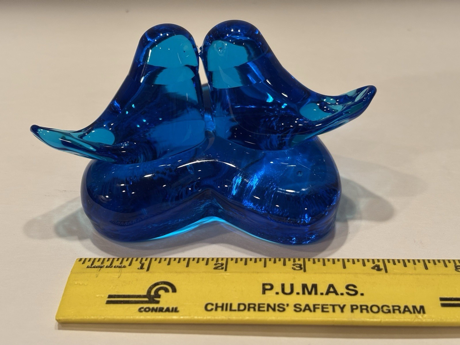 Vtg Cobalt Glass Blue Birds Of Happiness On Heart Byron Hicks 1986 Ozark Stu (M)