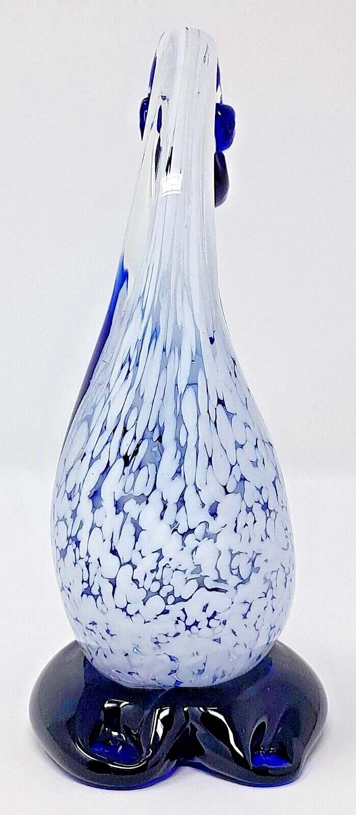 Art Glass Duck Figurine 6.5″ Tall blue white clear Rear Facing fowl