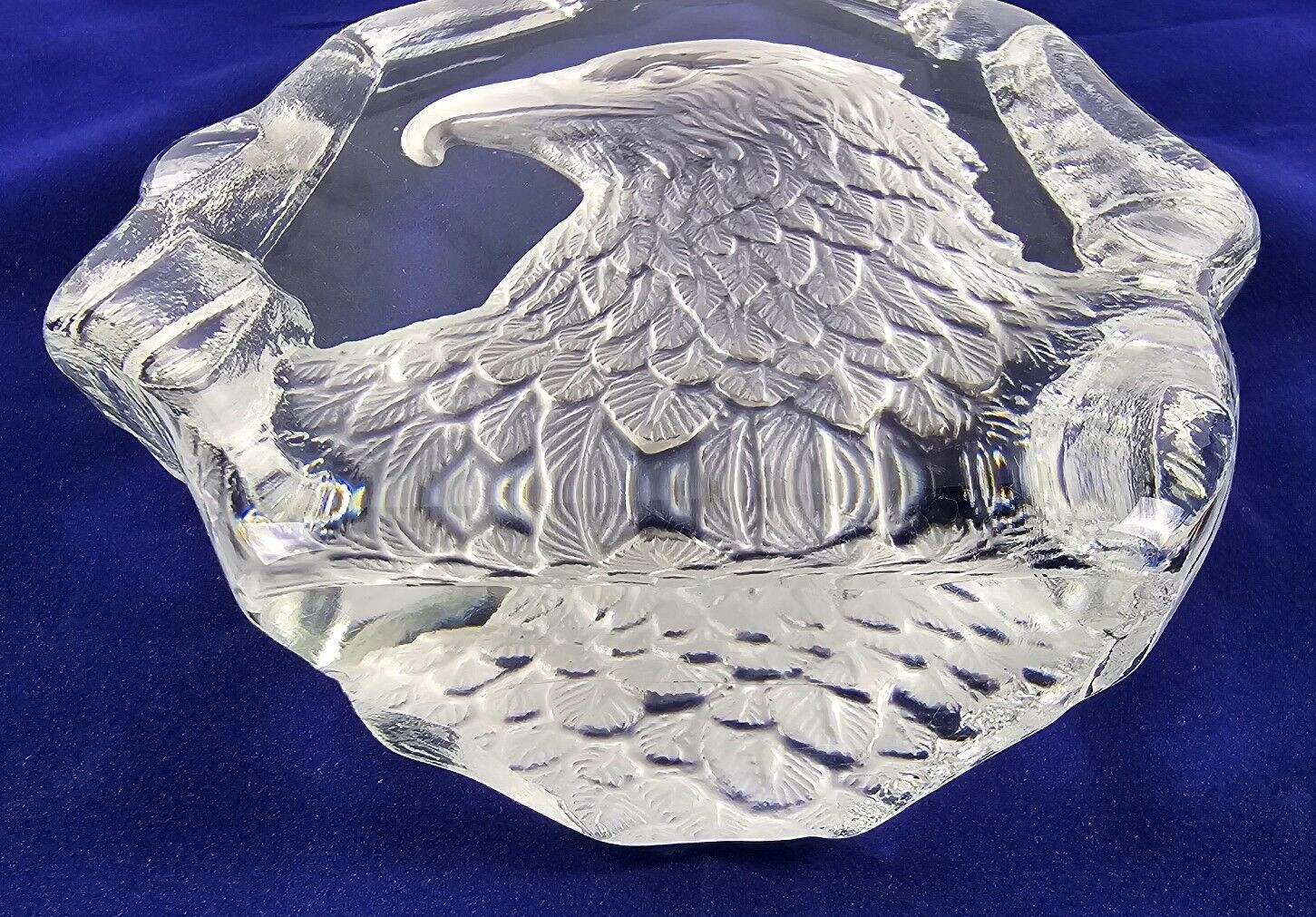 Vintage Etched Glass Bald Eagle Paperweight Clear Sculpture Patriotic 250th USA