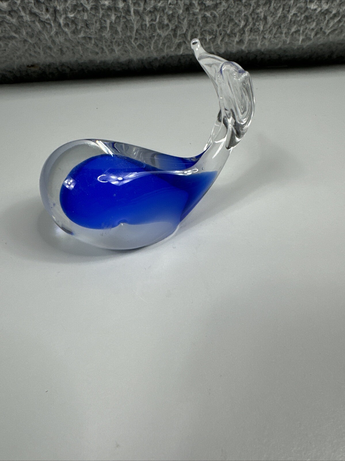Murano Italy Art Glass Whale Blue/Clear Figurine 4” Paperweight