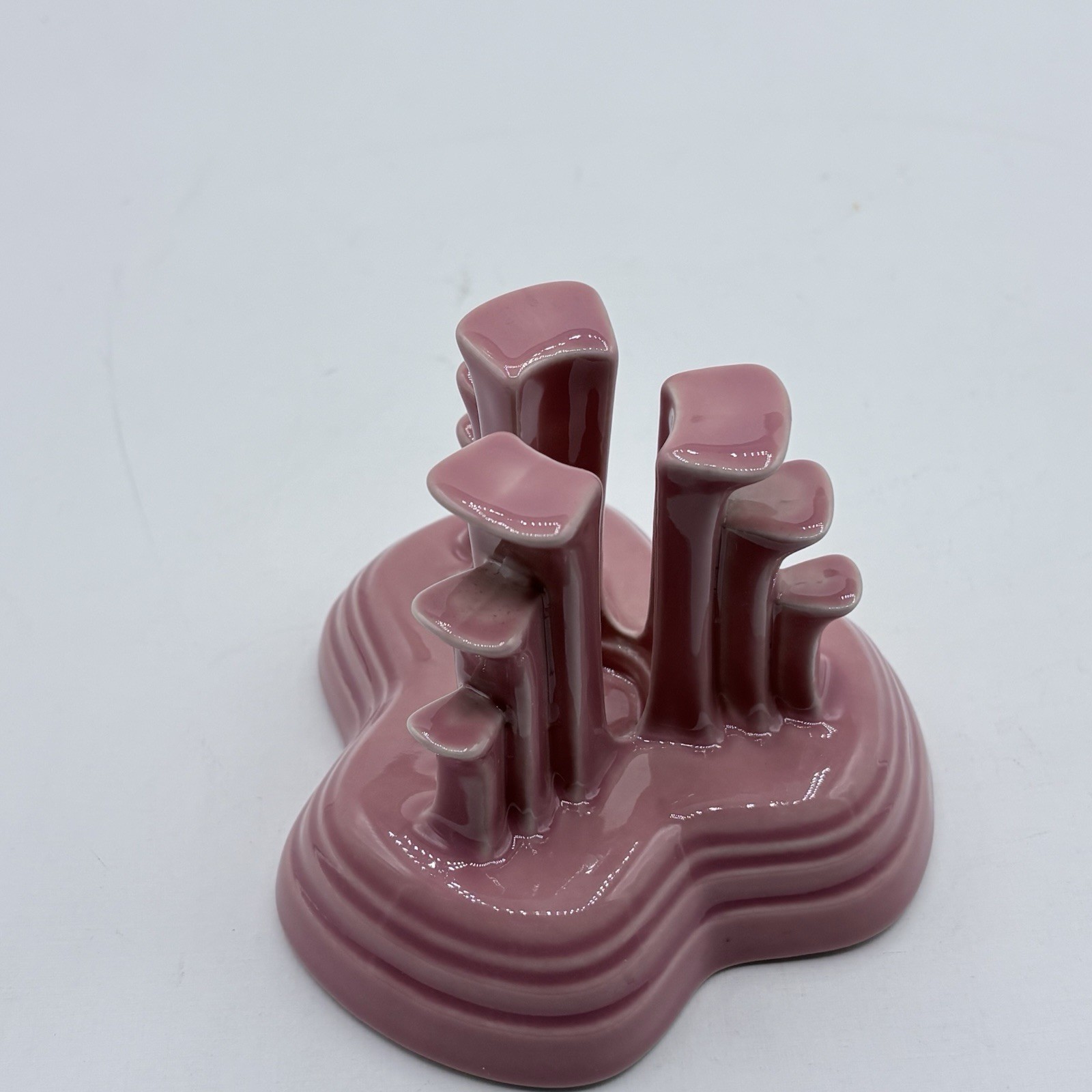 Fiesta Ware, Rose Pink Art Deco Pyramid Style Vintage Candle Holder Pair (2)