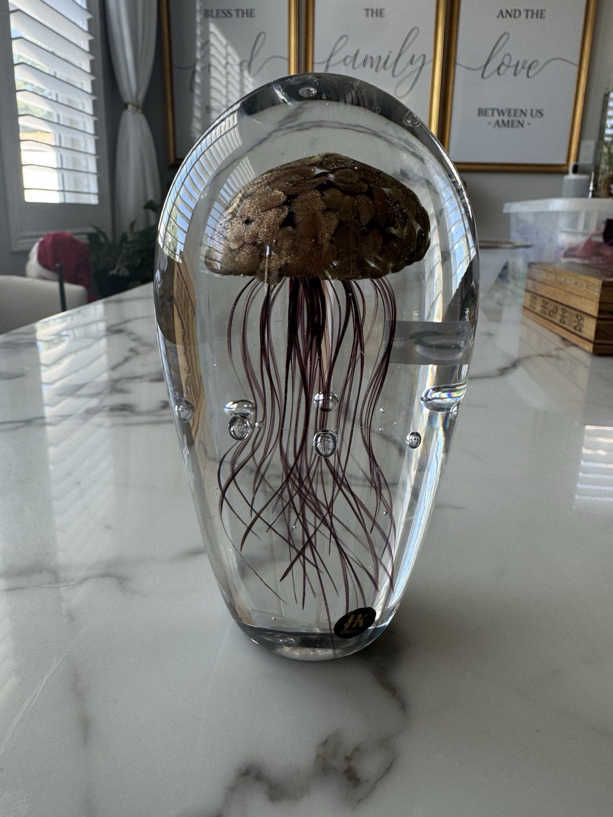 Tozai Home Large 6.75″ Art Glass Jellyfish Paperweight Brown Gold Red Figurine