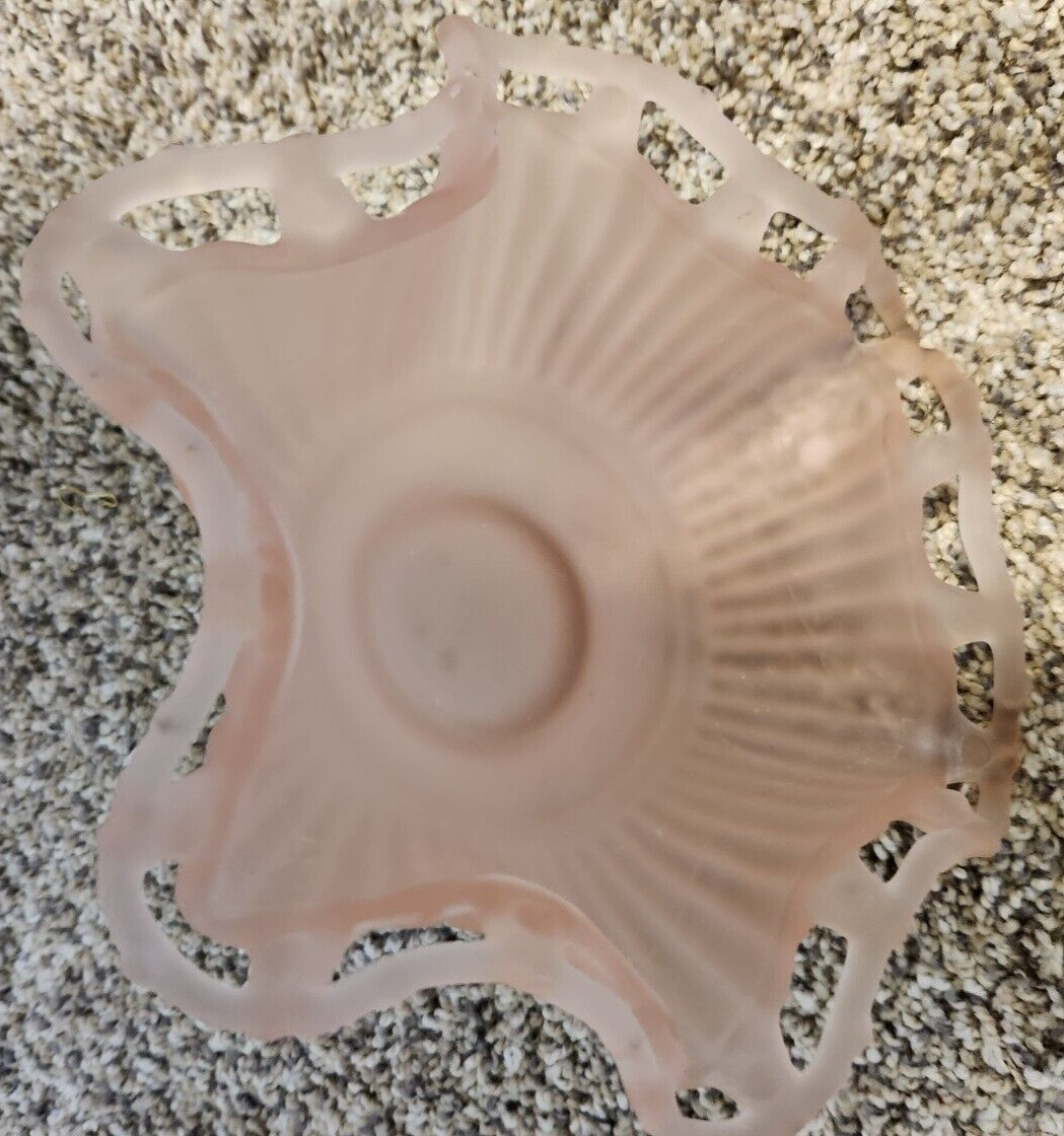 Westmoreland Pink Pastel Satan Dish Open Lace Glass Ruffle Edge Vintage