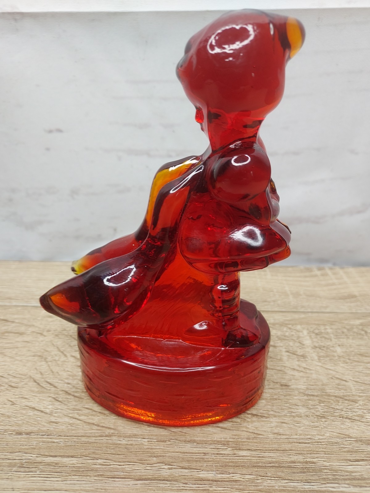 L E Smith Red Amberina Glass Girl Geese Duck Figurine Paperweight Country Vtg