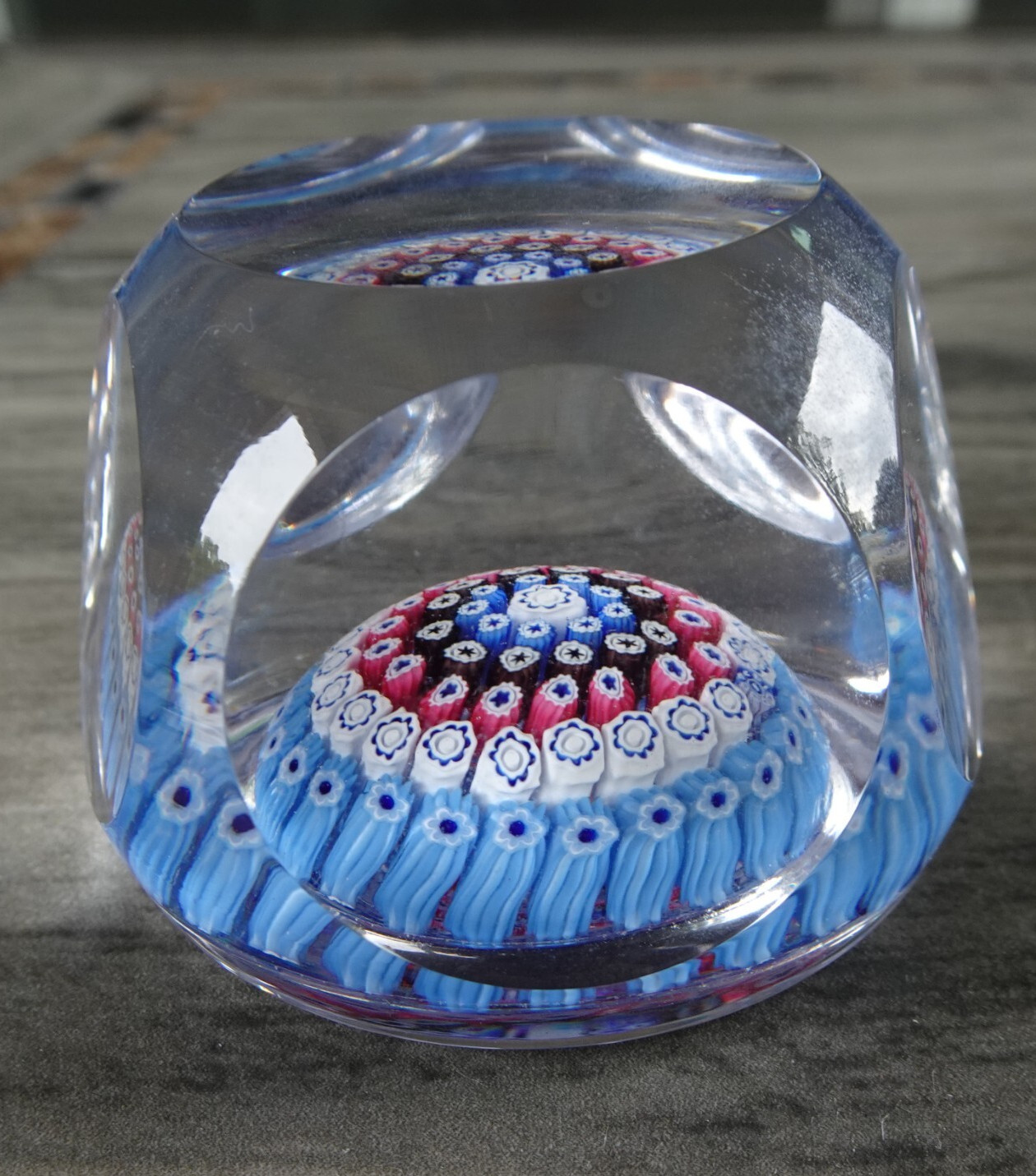1974 Whitefriars Glass Concentric Millefiori Faceted Paperweight