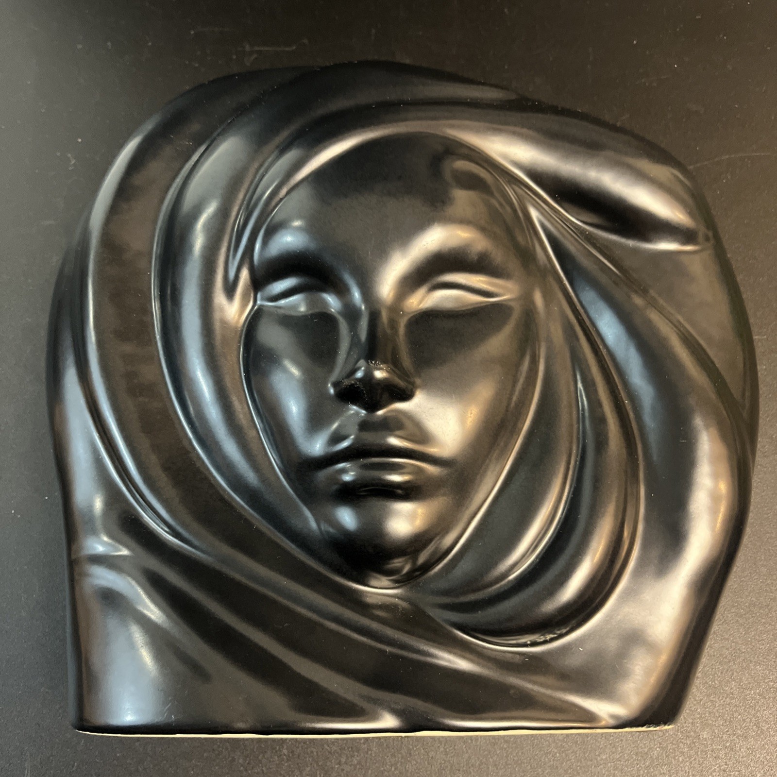 Vtg MCM Art Deco Black Ceramic Vase Woman Face Head Planter Modern Sleek Beauty