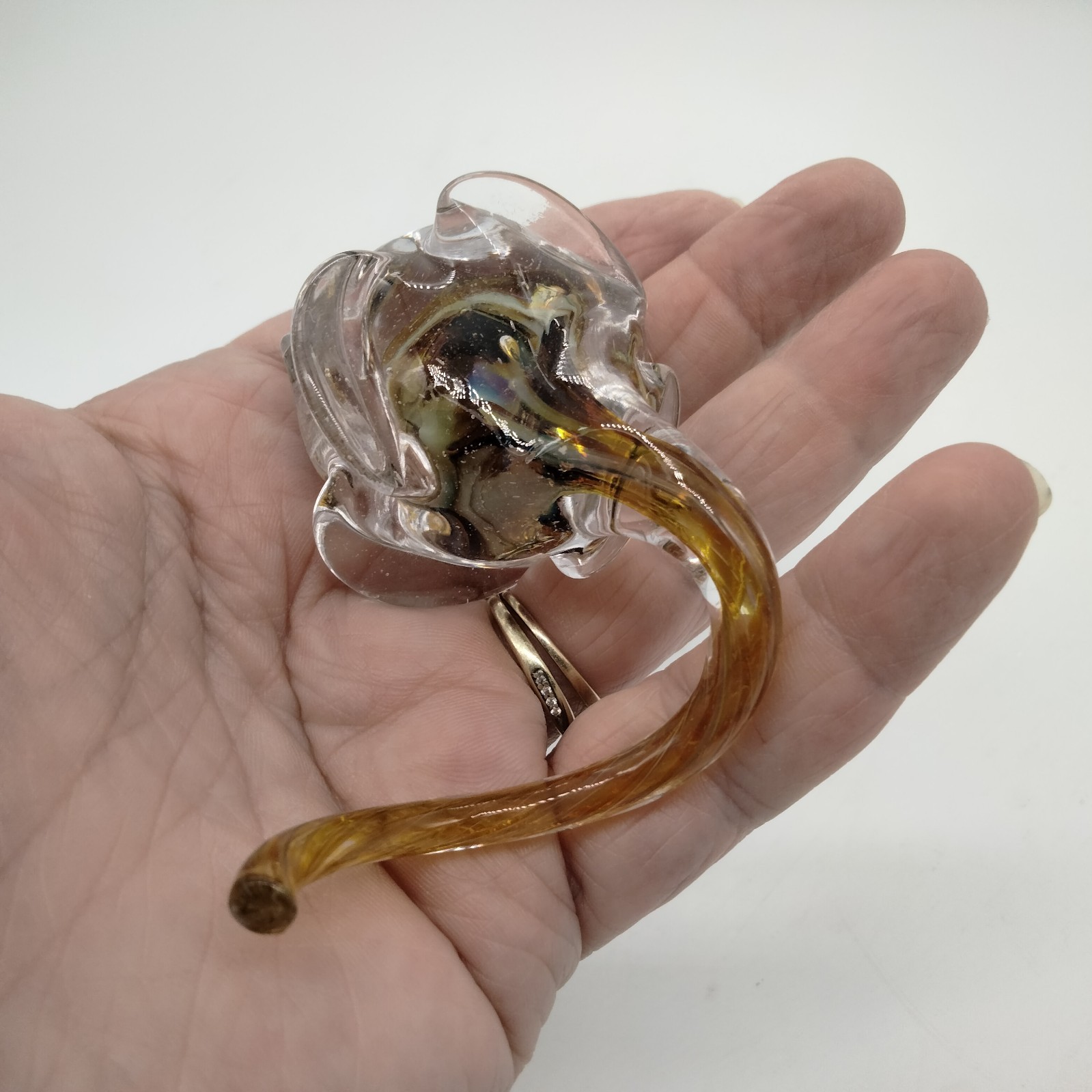 Small Hand Blown Art Glass Flower Rose Multicolor Short Curly Stem Figurine