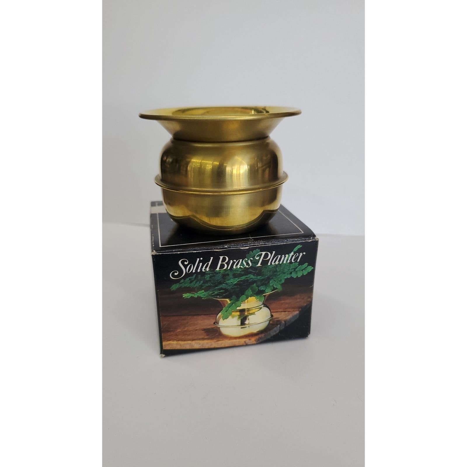 Vintage Solid Brass Planter Flared Rim Gold Tone Decorative Pot with Box