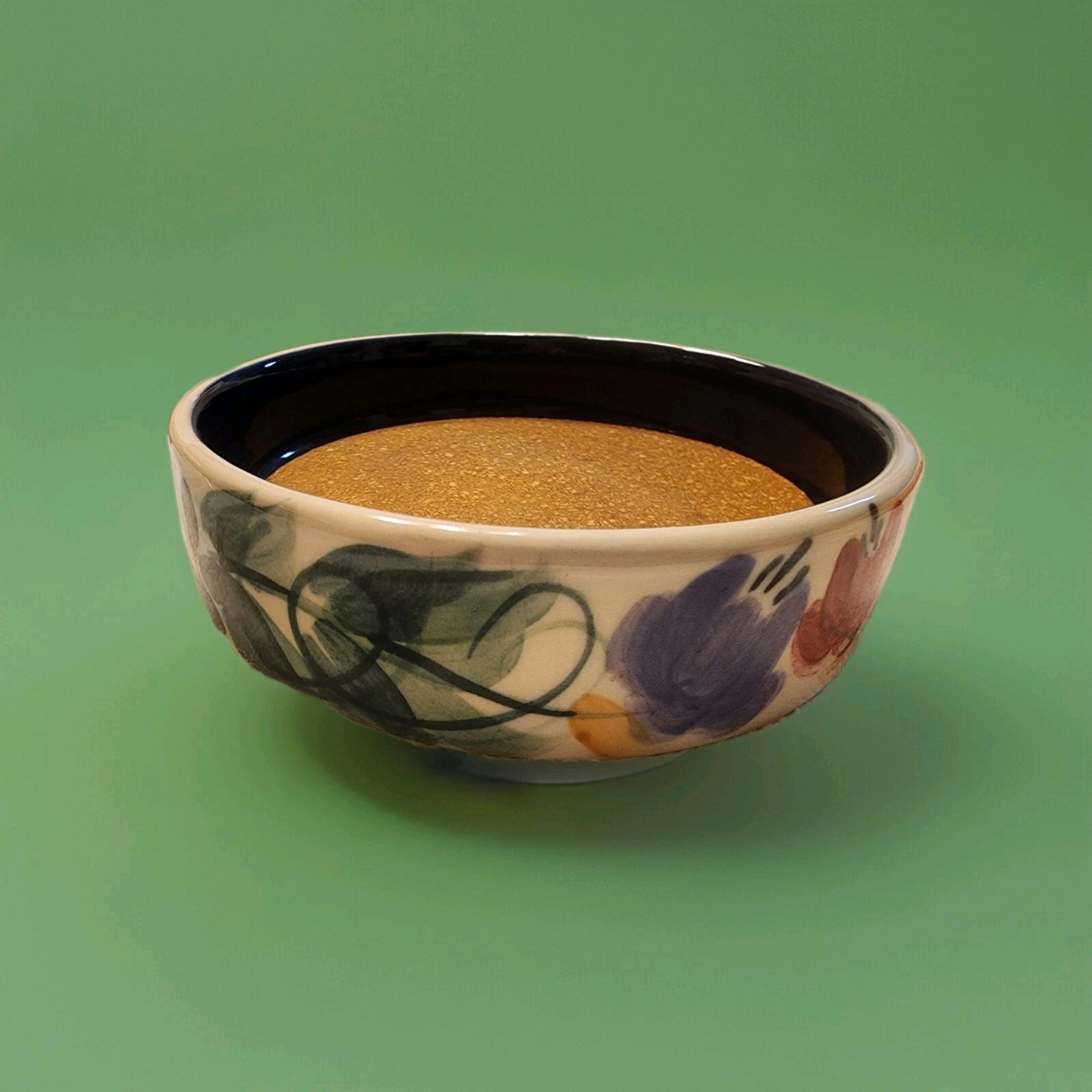gail pittman pottery 4″ Coaster Candle Holder ,trinket Bowl Vtg 95 Cork Lined