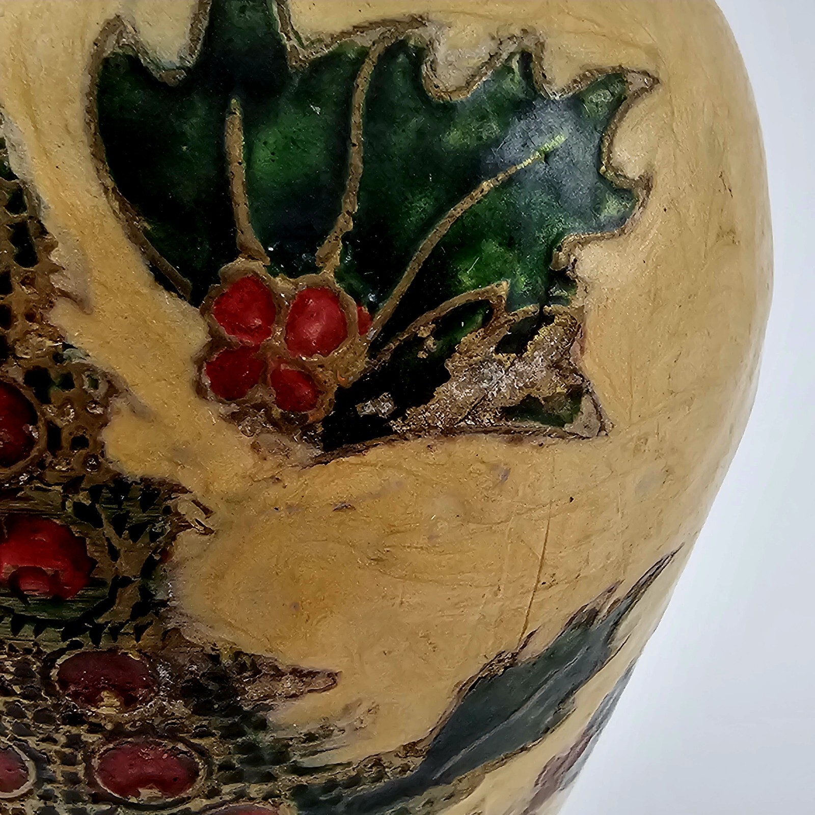 Vintage Cloisonne Christmas Vase Enamel Finish Brass India Holly Tree 8″t