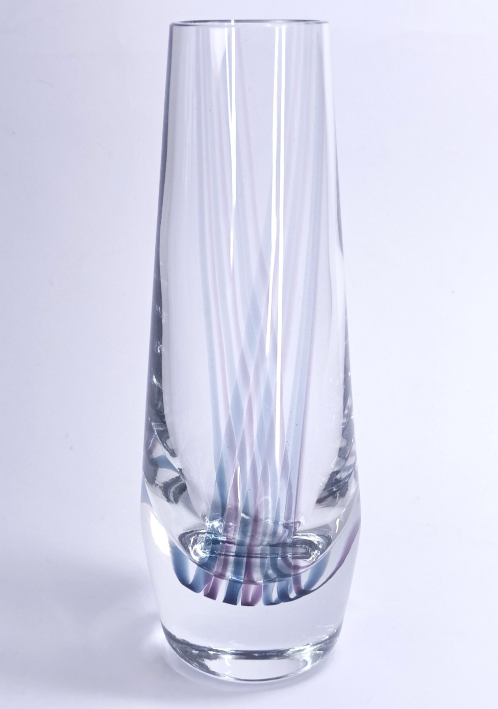 Caithness 6″ Art Glass Bud Vase Purple & Blue Swirled Lines