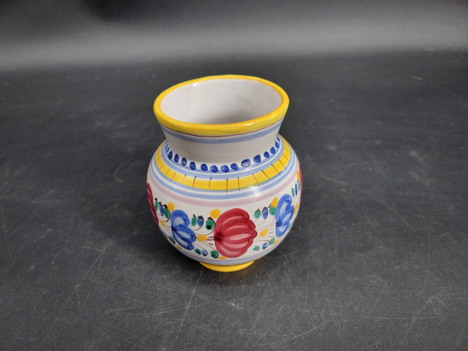 Small Handmade Floral Pottery Vase 4.5 Inches Tall Signed By the Artist