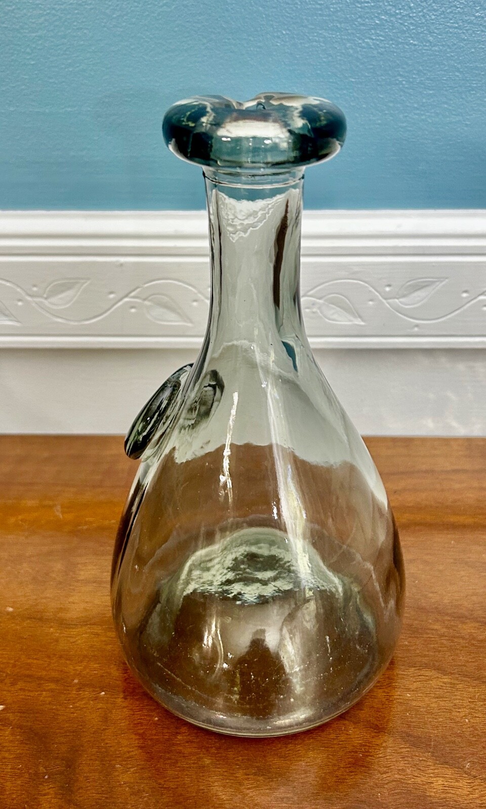 Vtg Holmegaard Denmark Smoke Gray Glass Bottle Carafe viking Medallion MCM