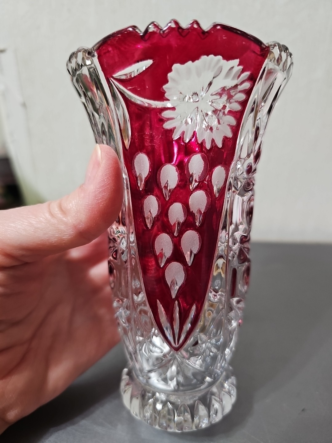 Vintage German Ruby Red Lead Crystal Anna Hutte Bleikristall 6″ Vase….