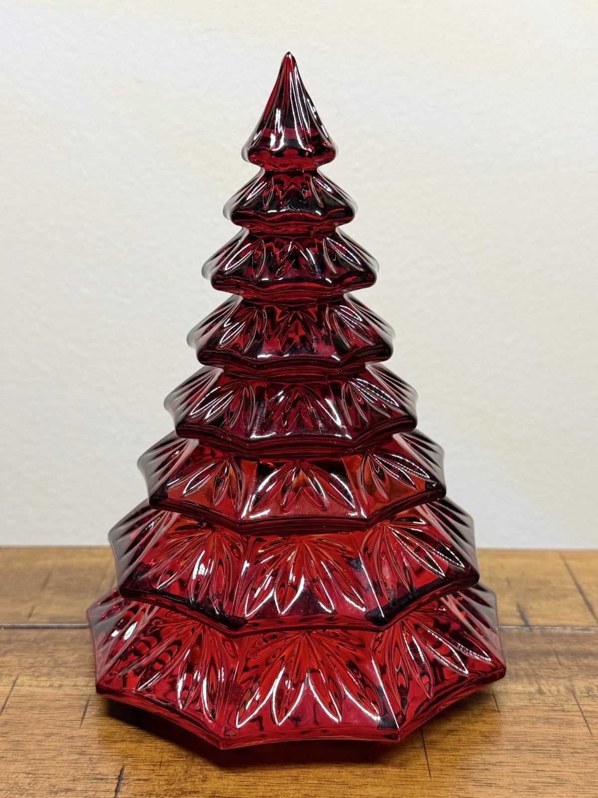 WATERFORD Crystal Christmas 6 1/2” Large Solid Ruby Red Tree #145996 #3