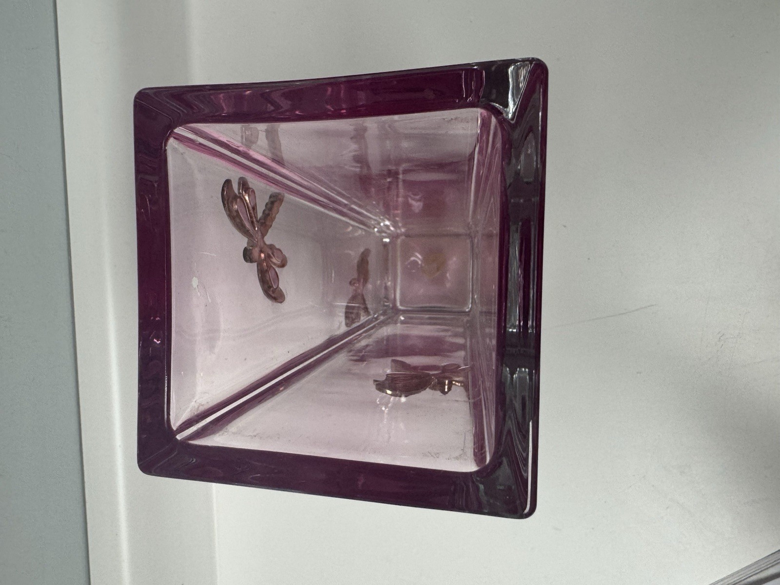 Vintage Teleflora Pink Czech Republic Crystal Case W/ Dragonflies