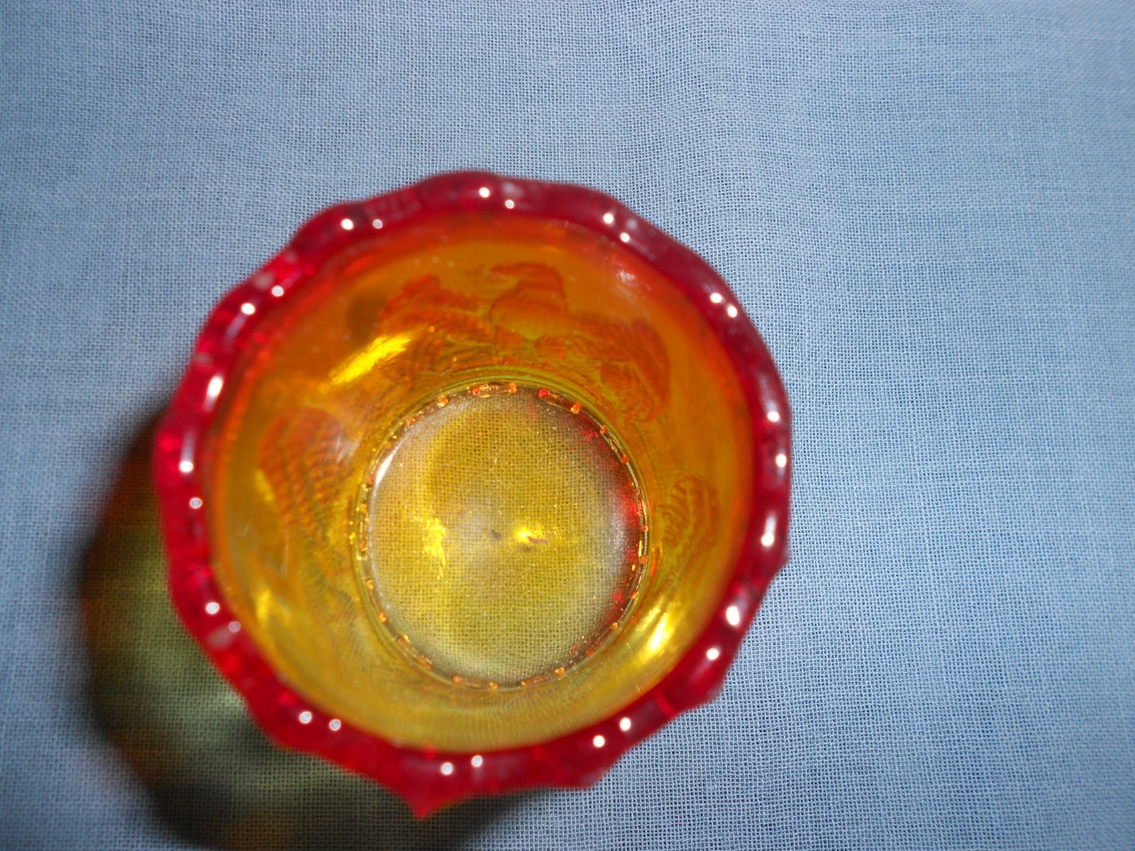 Footed American Eagle Toothpick Holder Amber Glass 2 inches