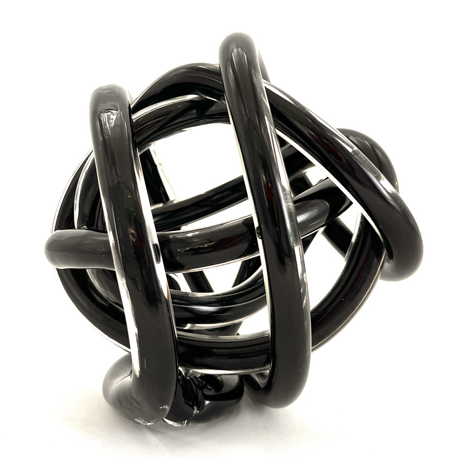 Handblown Glass Twisted Knot Art Black Sculpture Orb Ball Sculpture 2 lbs, 5.5”