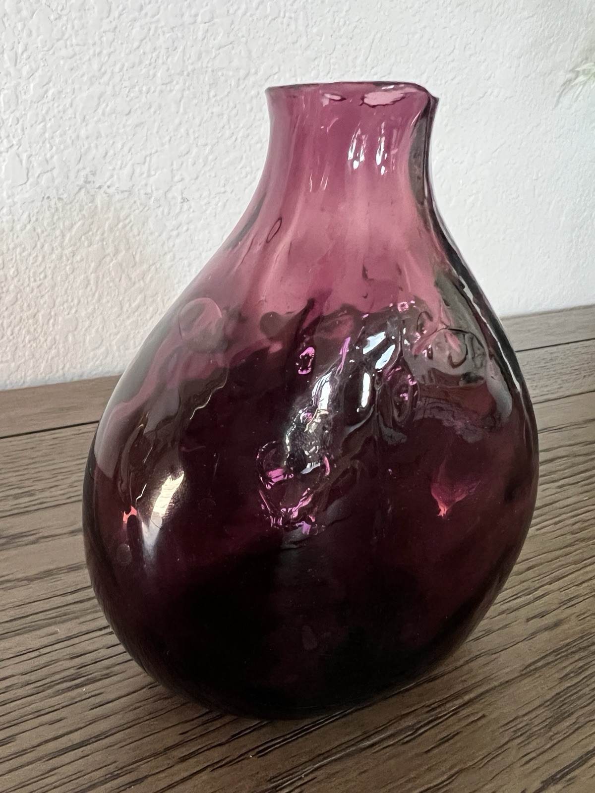 Amethyst Hand Blown Optic Art Glass 5.5″ Tall Flask Vessel Vase Ripple Crude MCM