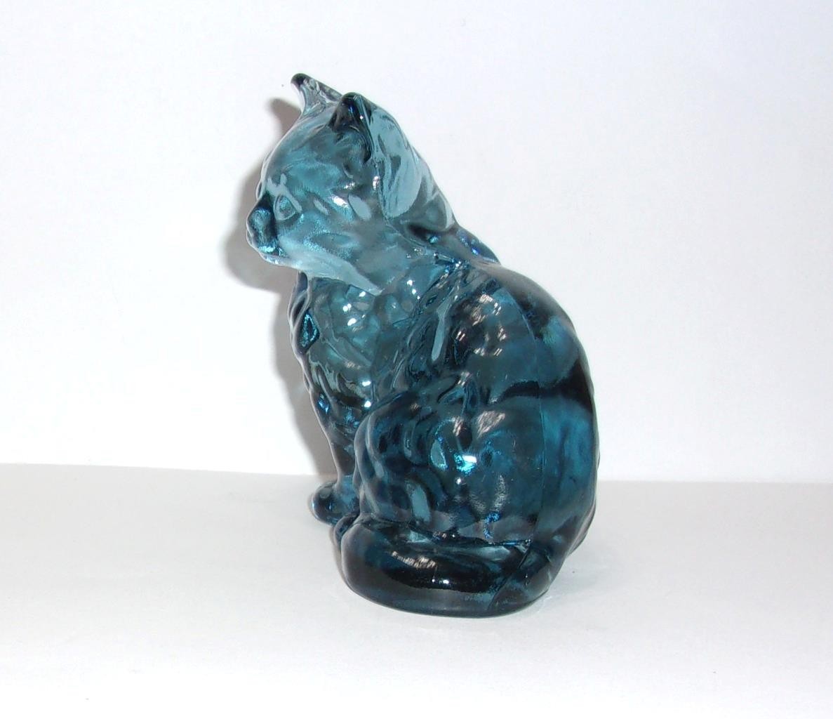 Mosser Glass Midnight Blue Persian Cat Kitten Figurine Made In USA