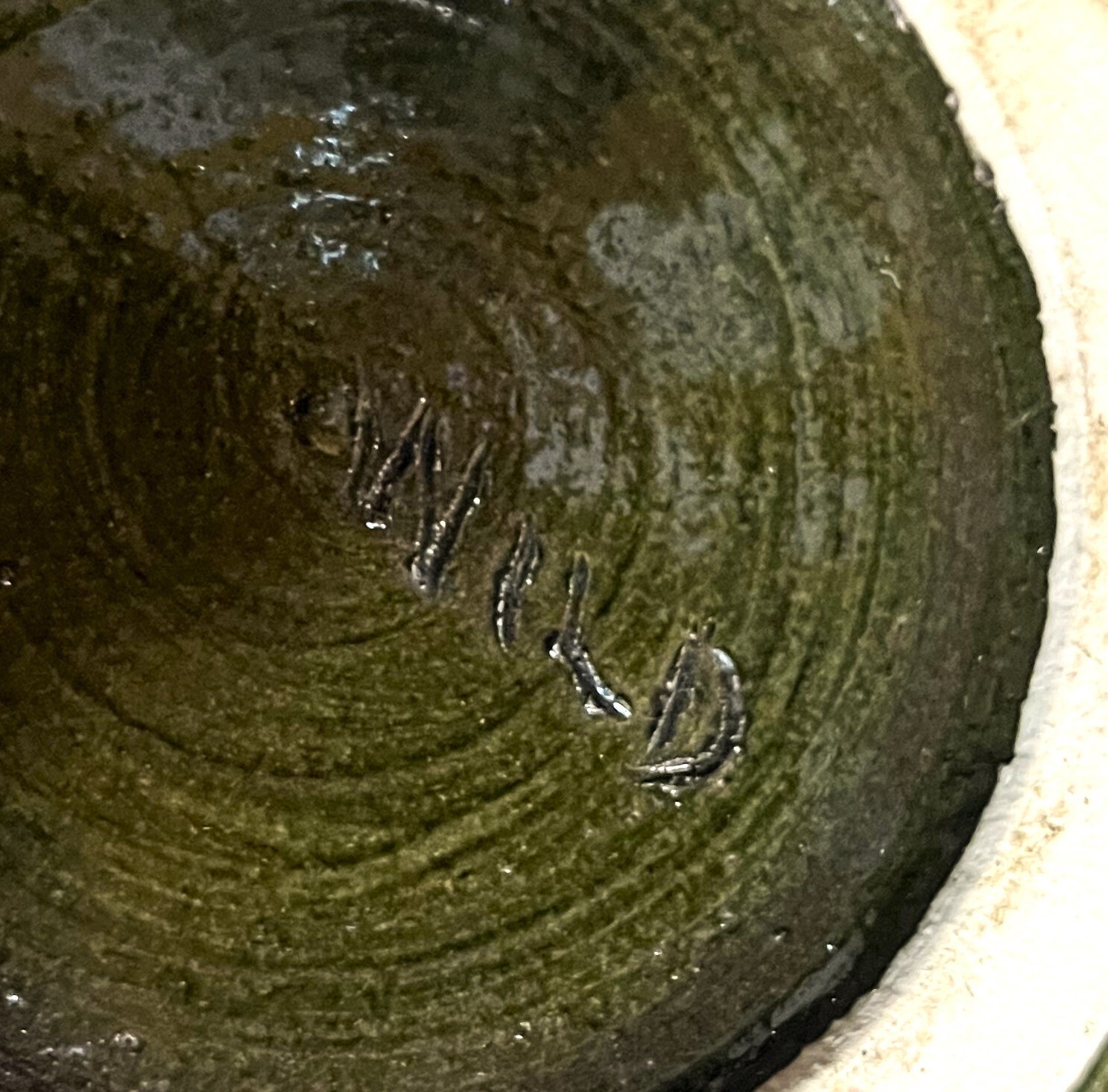 KURT WILD POTTERY 11.25″x4.0″ GLOSSY DARK GREEN LG BOWL RIVER FALLS,WI CRANBROOK