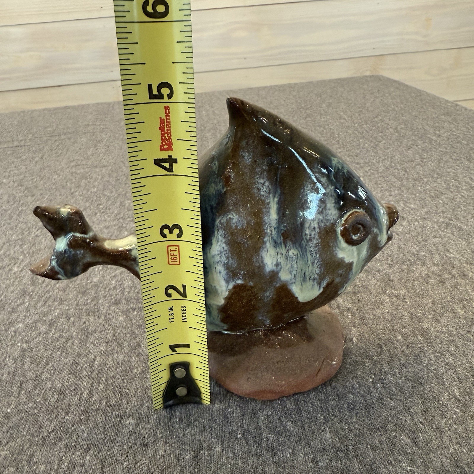 Vintage Hand Thrown Stoneware Art Pottery Decorative Fish Statue Signed 1993