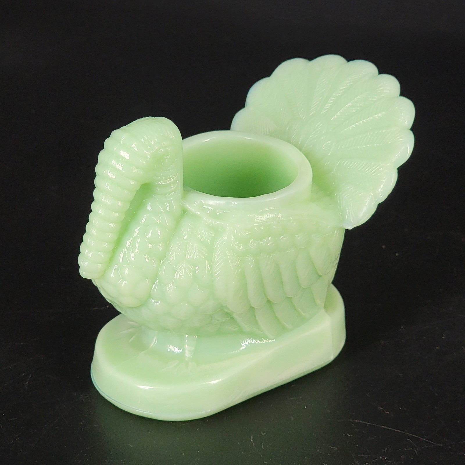 Hand Blown Mosser Glass Jadeite Green Turkey Toothpick Holder 3″ Tall Home Decor