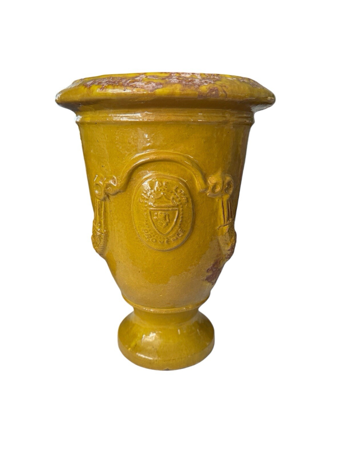 Anduze Cour De Lyon, Provence, Terracotta Urn Planter Yellow Glaze 11.5” h