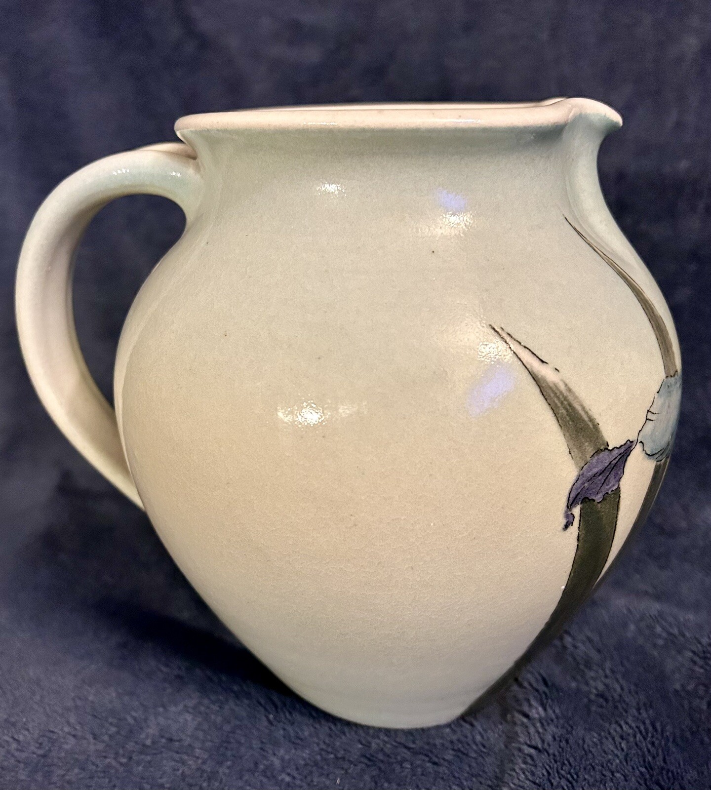 Santa Barbara Ceramic Design 1982 Art Pottery Hand Painted Pitcher Vase 7”x6.5”