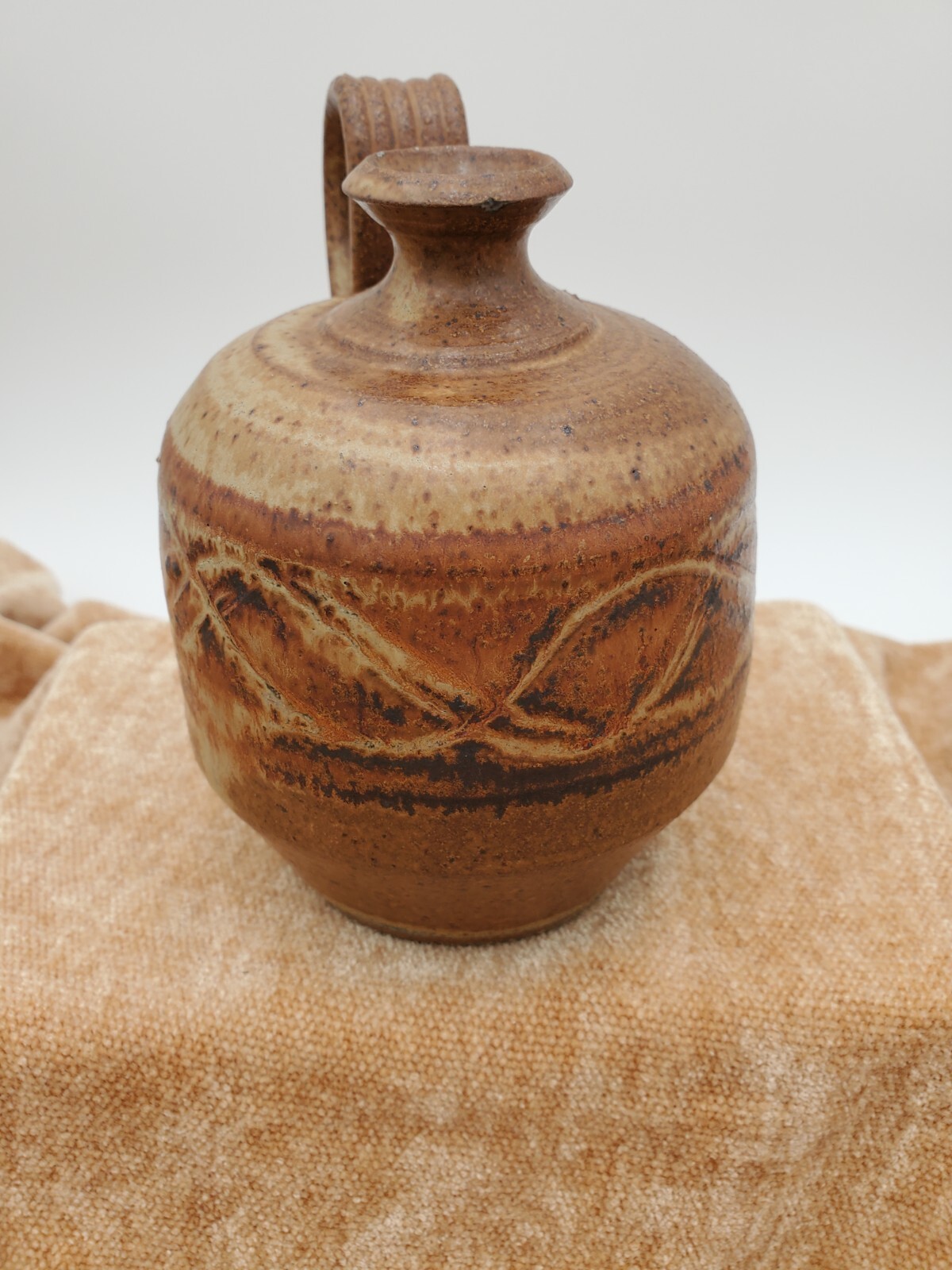 Signed Studio Art Pottery Small Bud Base Jug With Handle