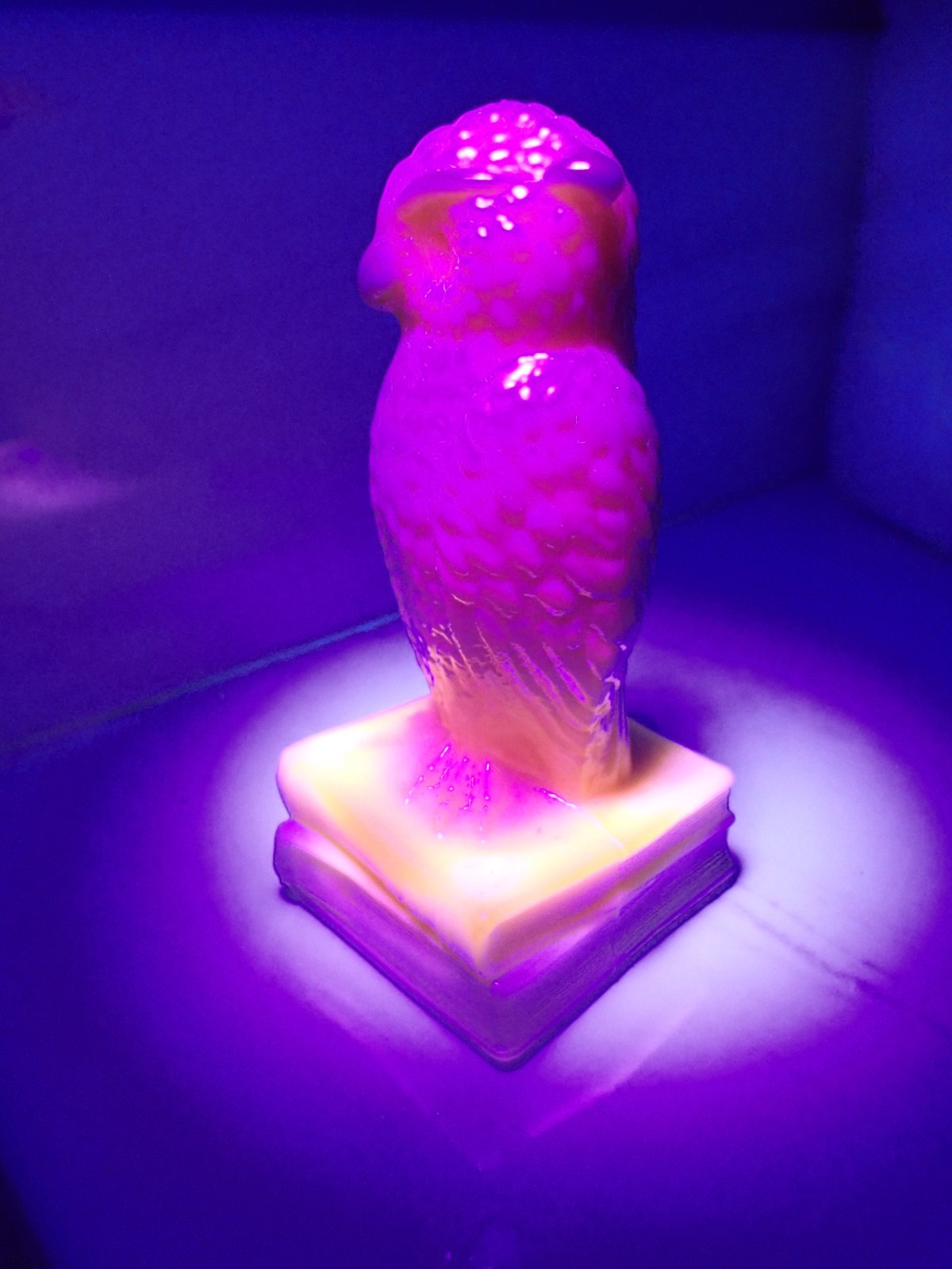 Degenhart Chartreuse or Buttercup Yellow Glass Owl GLOWS