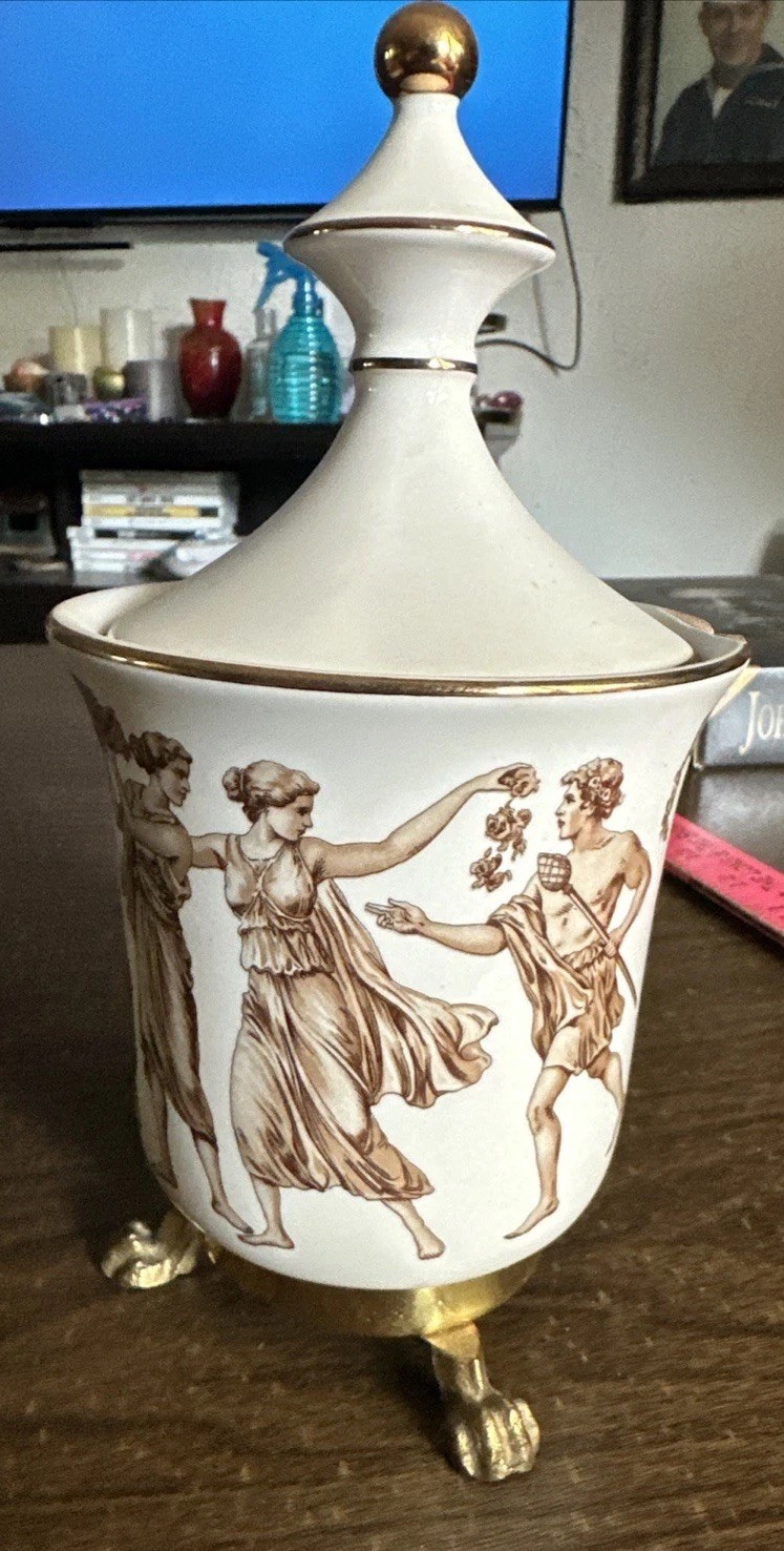 Ceramic Jar/Urn Gilded Italian Fiorentine Neoclassical Gold Gilt Vintage CHIPS