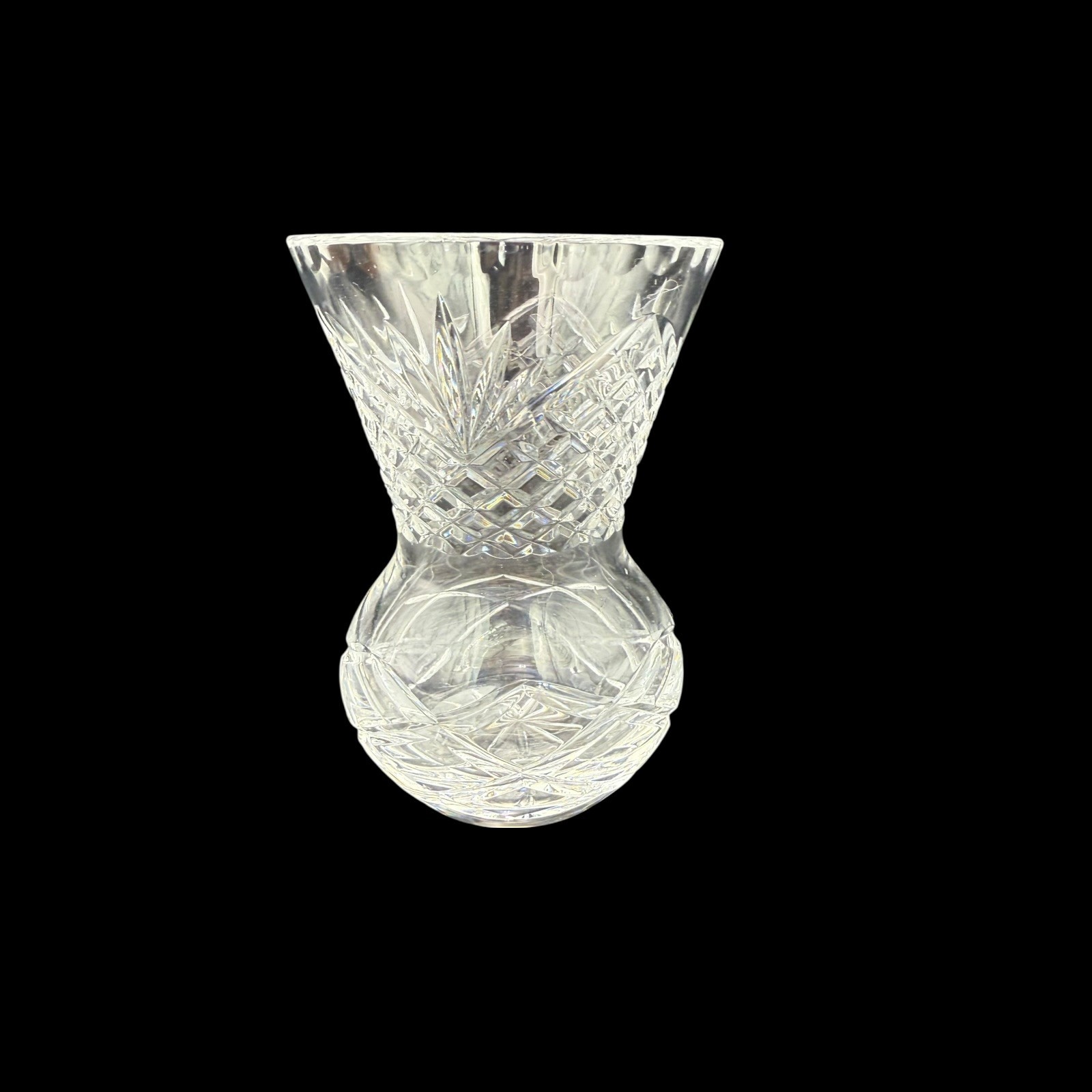 Vintage Wheel Cut Crystal Glass Vase 10 1/2″ Starburst Diamond Flared Rim