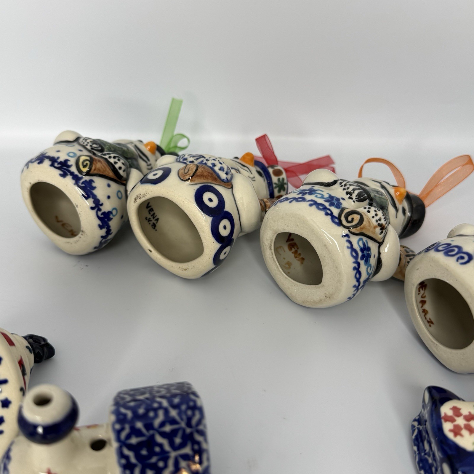 Boleslawiec Polish Pottery Christmas Ornaments Cow,Blue Rose Snowman,Vena READ