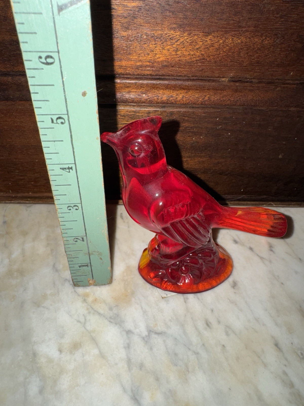 Vintage Mosser Glass Red Cardinal Figure Paperweight 5.5” x 5.5” x 2”