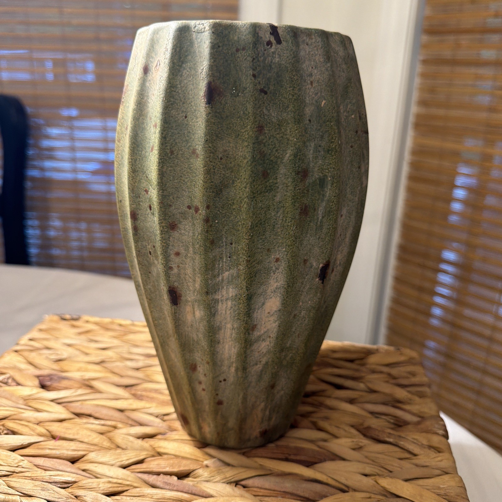 Grueby Ephraim Fortitude Style MCM Pottery Vase Starburst Ribs Algae Glaze