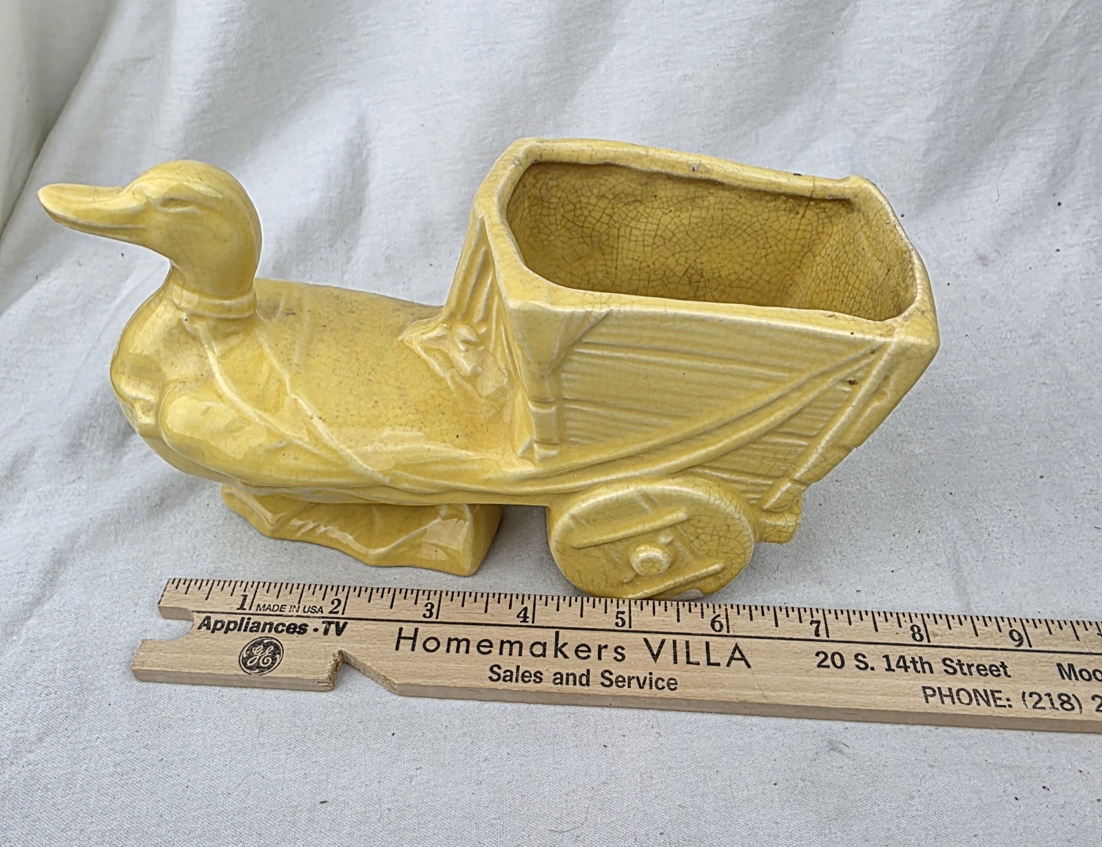 Vintage Nelson McCoy NM Canary Yellow Duck w/ Wagon Cart Planter Pot Made in USA