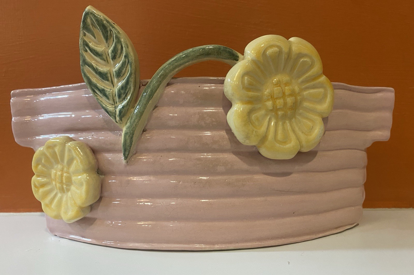 Handmade Original Sculptural Flower Pot, Pink, Signed 11x6x4”