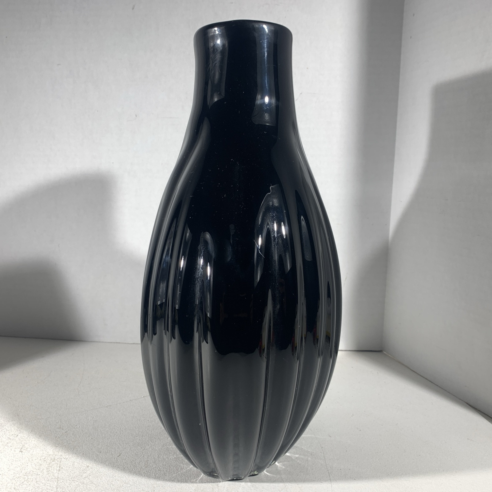Black Red Modern Art Deco Style Ribbed Glass Art Vase