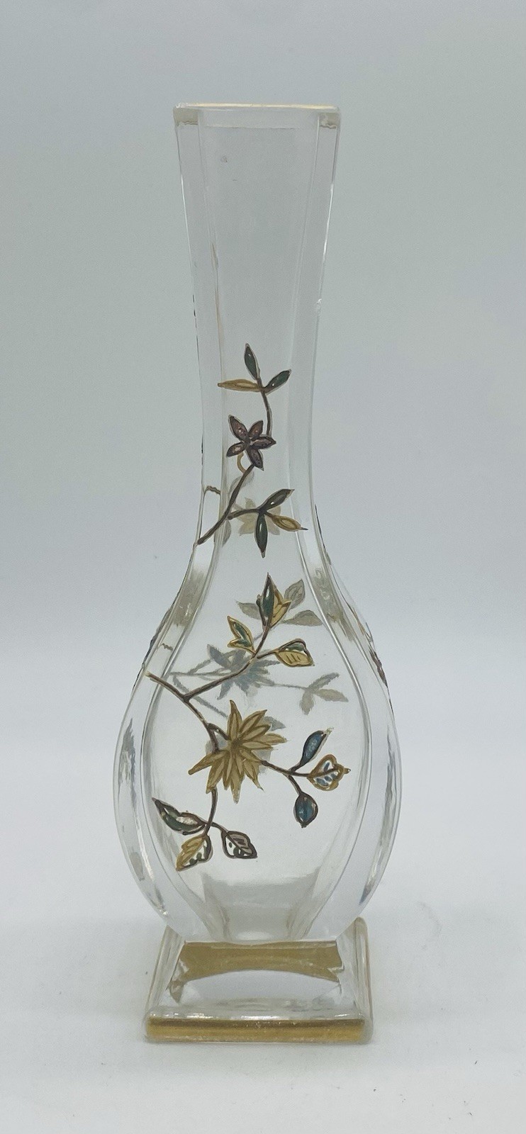 Fine Old FRENCH BACCARAT CRISTAL LOTUS Vase w/ 24kt Gold Enamel
