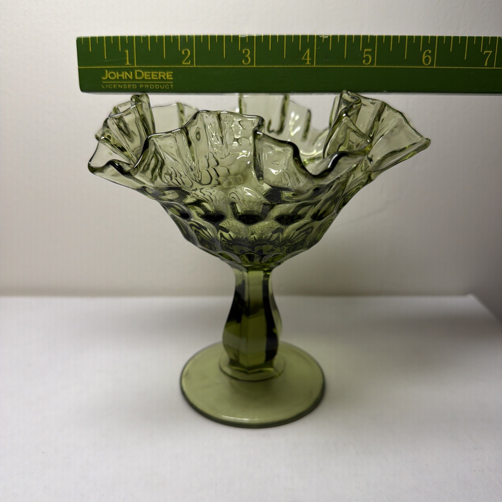 Vintage Fenton 6” Colonial Green Glass Thumbprint Compote🔥