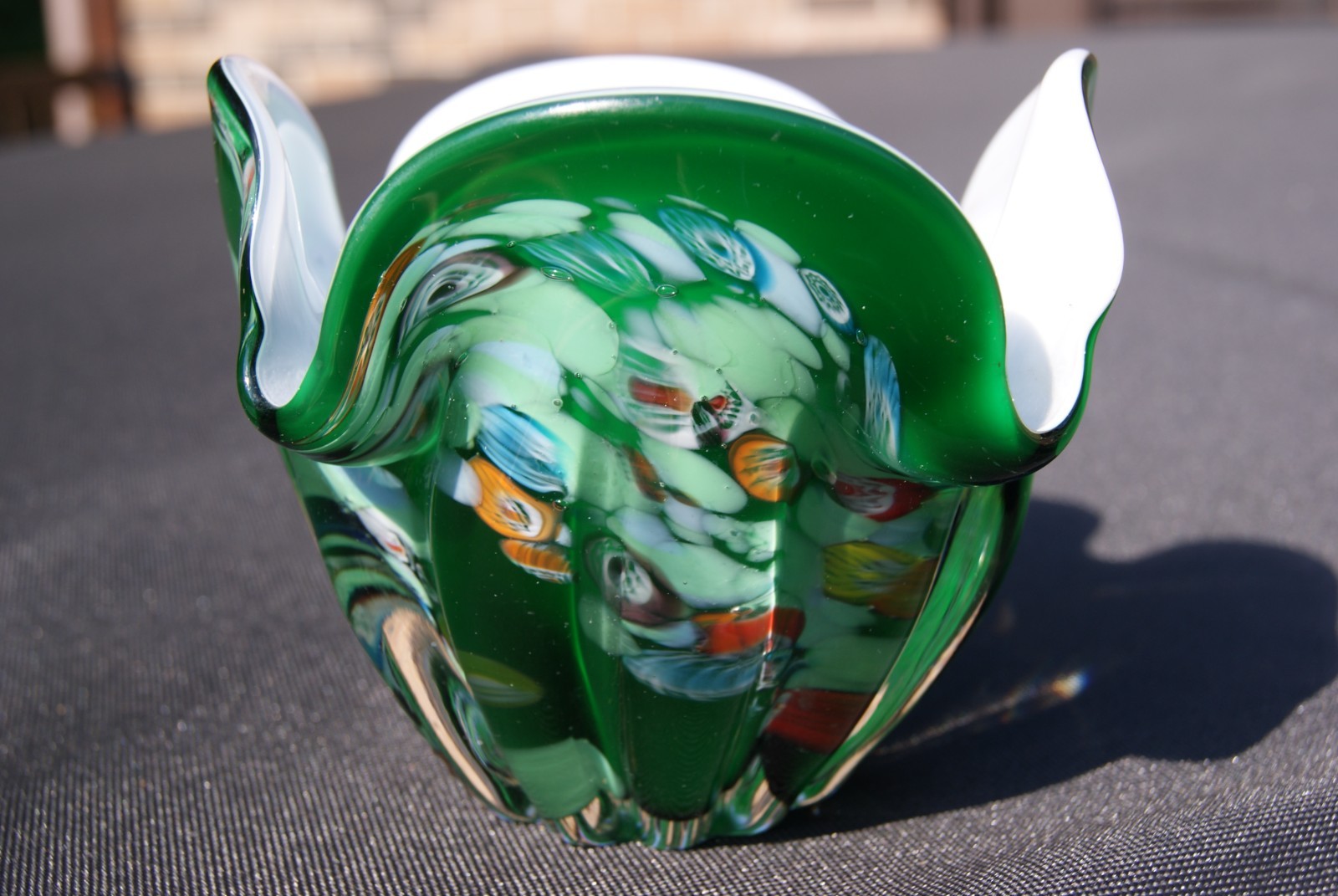 Vintage Norleans Japan Decorative Art Glass Heavy Paperweight Bud Vase Green