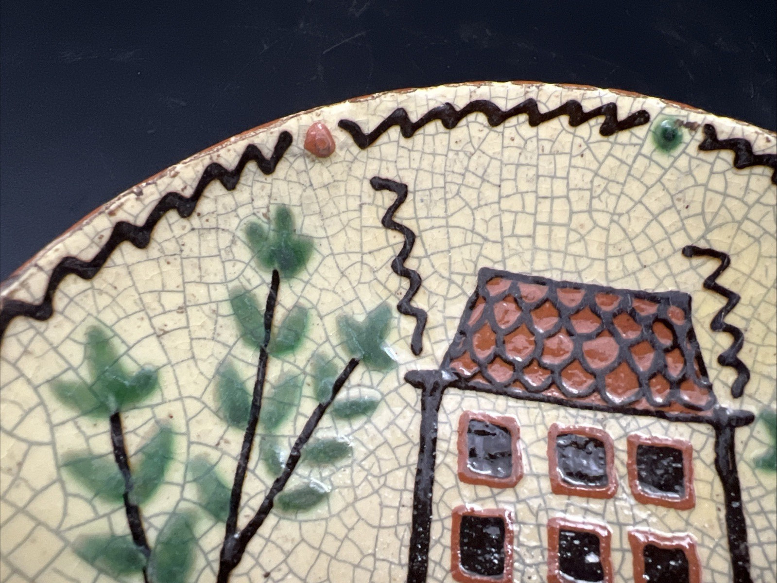 Vintage Turtle Creek Potters Redware Folk Art Primitive 6″ HOUSE Plate Dish 2003