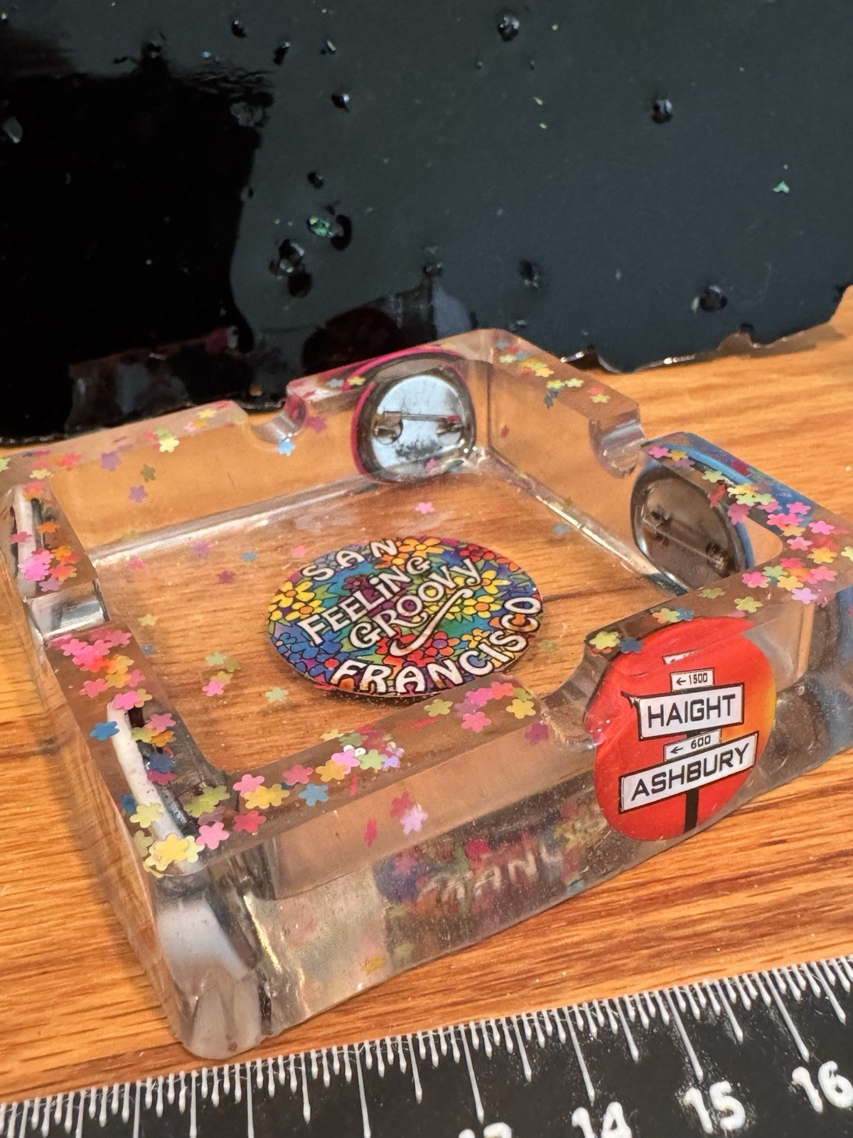 Clear Art Resin Square Decorative Ashtray, San Francisco Haight-Ashbury Graphics