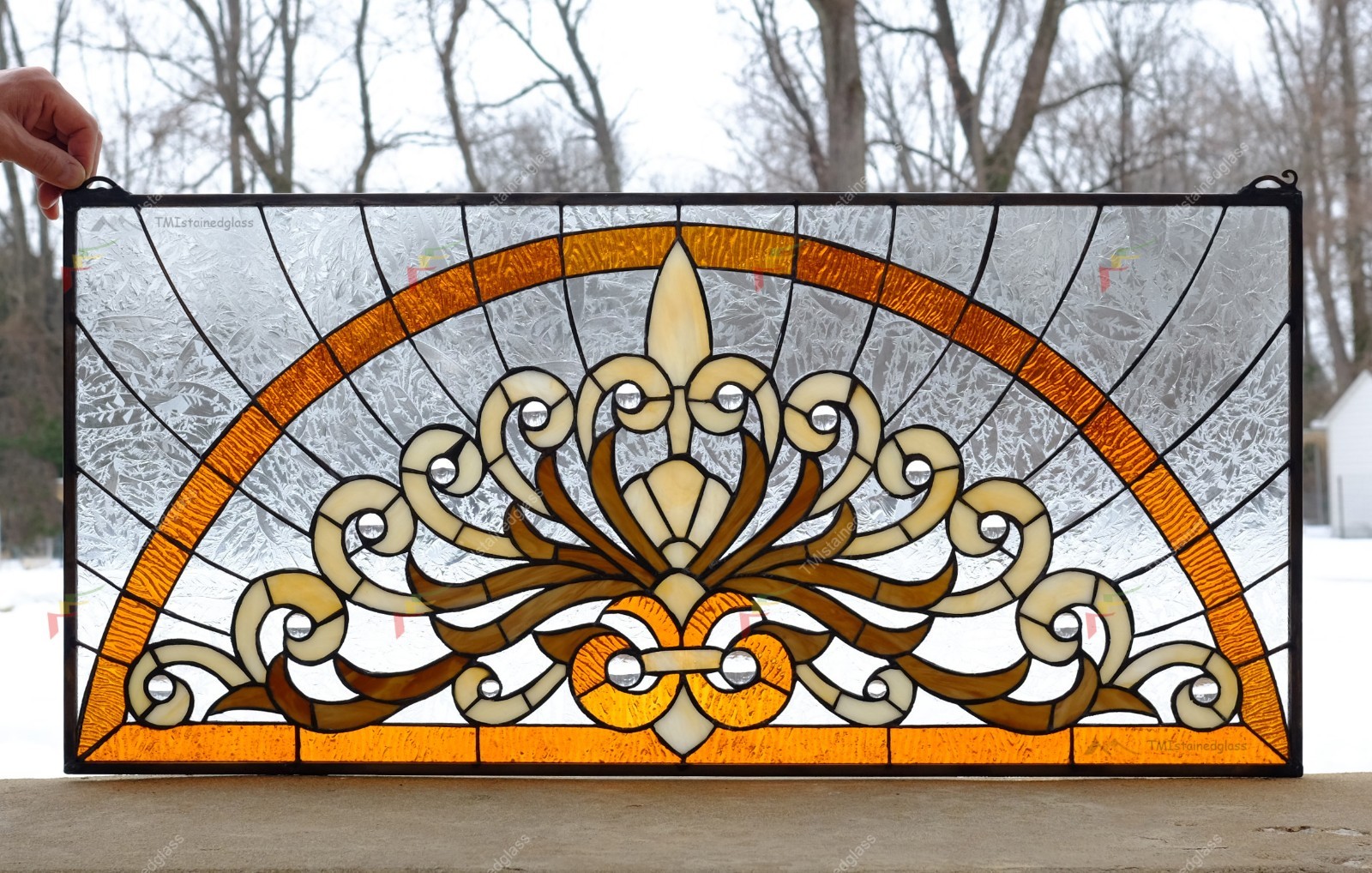 33.5″ x 15.75″ Handcrafted Stained Glass Panel Hanging Window Panel HF36