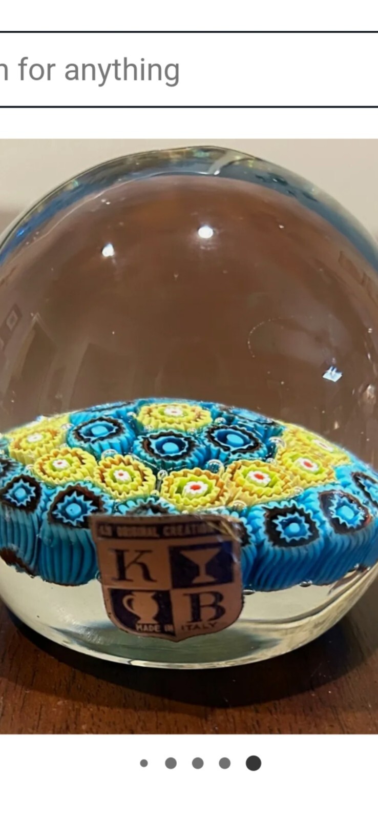 Murano Millefiori Paperweight Clear Bottom 2 7/8″