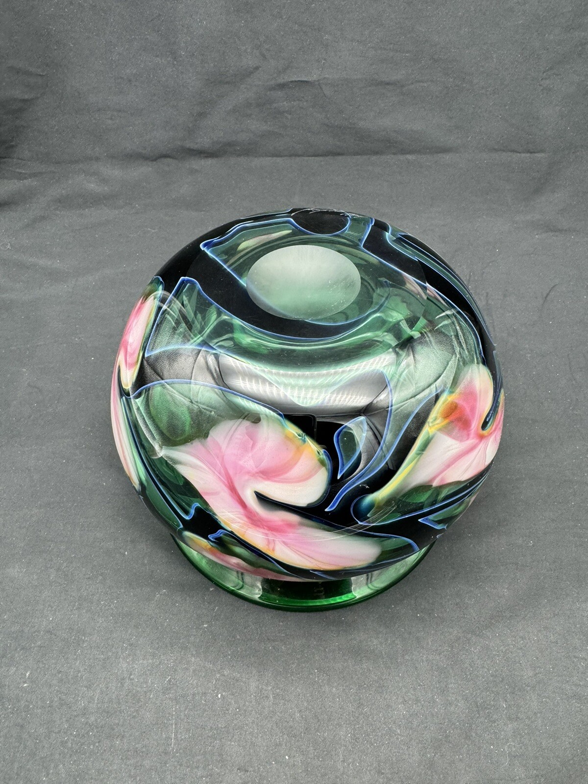 Vintage 1994 Signed John Lotton Flower Vine Art Glass Bowl Vase