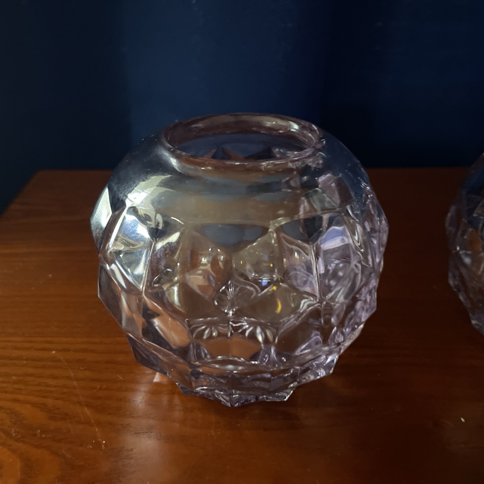 Fostoria American One Piece Sun Kissed Purple Candle Holders (2) Cubist 3 1/2”